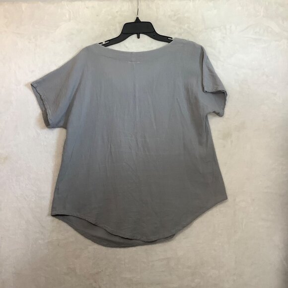 Oh My Gauze Gray Short Sleeve Asymmetrical Tunic Top Lagenlook Cotton Size 1 - Picture 2 of 7